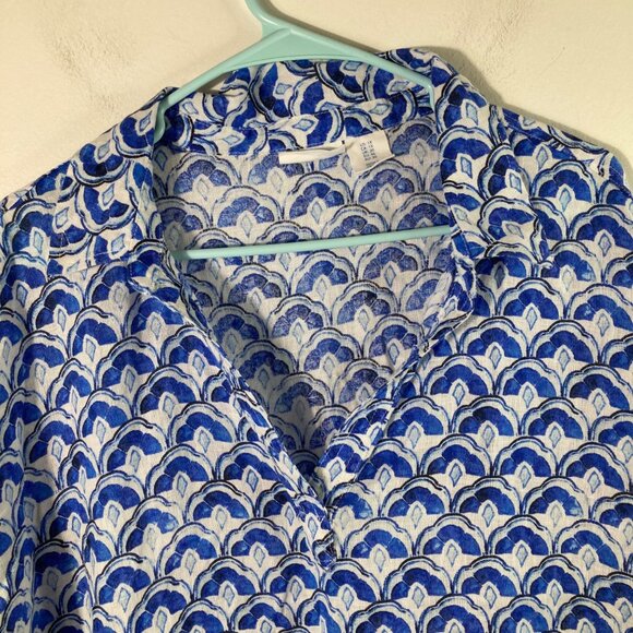 Womens Sigrid Olsen V Neck Linen Tunic Pullover Blue Design 1X White Blue - Picture 3 of 8